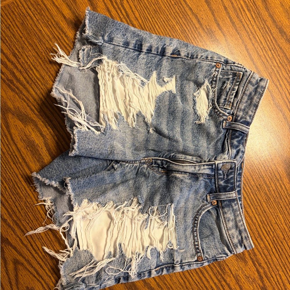 American Eagle Outfitters Blue Distressed Jean Shorts